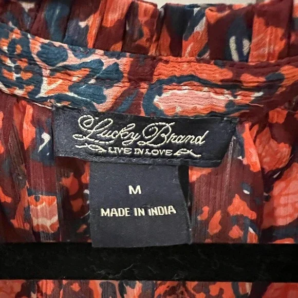 Lucky Brand Boho Sheer Patterned Long-Sleeve Top Size M - Picture 7 of 7